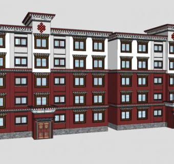 藏式公寓小区楼房建筑SU模型下载_sketchup草图大师SKP模型