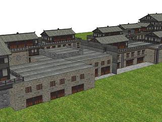 藏式古建街道民居SU模型下载_sketchup草图大师SKP模型