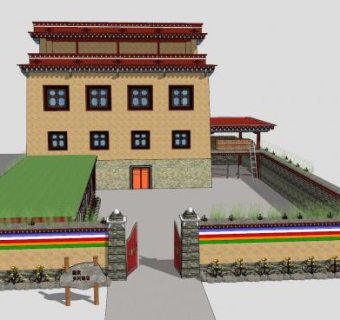 藏式民居合院住宅建筑SU模型下载_sketchup草图大师SKP模型