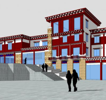 藏式特色商铺建筑SU模型下载_sketchup草图大师SKP模型