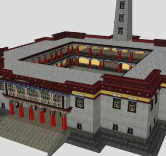 藏式合院建筑SU模型下载_sketchup草图大师SKP模型