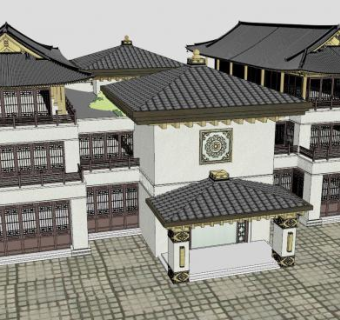 中式古建筑茶厂SU模型下载_sketchup草图大师SKP模型