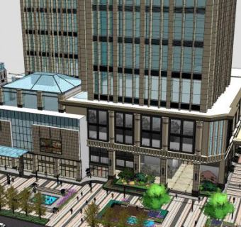 欧式商业街水景喷泉酒店建筑SU模型下载_sketchup草图大师SKP模型