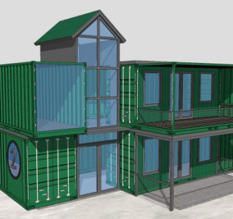 绿色集装箱住宅建筑SU模型下载_sketchup草图大师SKP模型