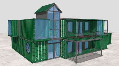 绿色集装箱住宅建筑SU模型下载_sketchup草图大师SKP模型