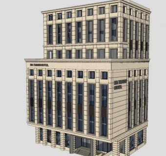 欧式酒店建筑体SU模型下载_sketchup草图大师SKP模型
