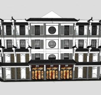 中式徽派饭店酒店建筑SU模型下载_sketchup草图大师SKP模型
