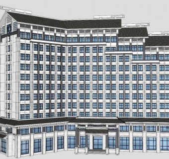 中式徽派建筑酒店SU模型下载_sketchup草图大师SKP模型