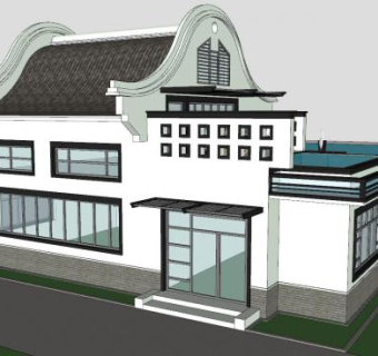 中式建筑休闲住所别墅SU模型下载_sketchup草图大师SKP模型