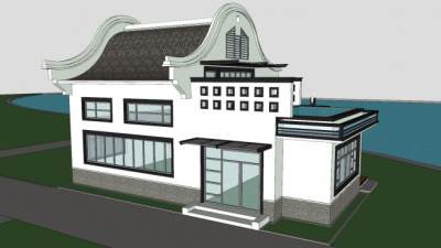 中式建筑休闲住所别墅SU模型下载_sketchup草图大师SKP模型