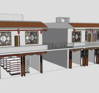 中式酒楼建筑SU模型下载_sketchup草图大师SKP模型