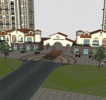 西班牙商业街酒店建筑SU模型下载_sketchup草图大师SKP模型