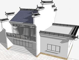 中式马头墙徽派住宅建筑SU模型下载_sketchup草图大师SKP模型