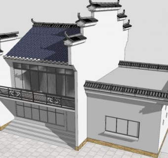 中式马头墙徽派住宅建筑SU模型下载_sketchup草图大师SKP模型
