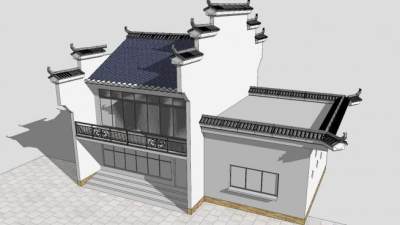 中式马头墙徽派住宅建筑SU模型下载_sketchup草图大师SKP模型