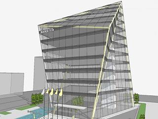 异结构办公楼玻璃建筑SU模型下载_sketchup草图大师SKP模型