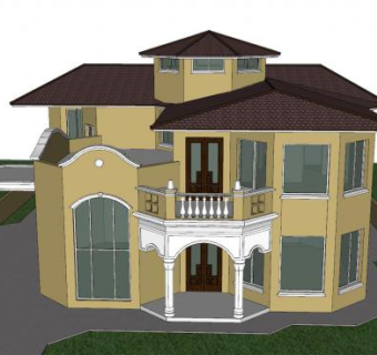 欧式别墅尖屋顶农村自建房SU模型下载_sketchup草图大师SKP模型
