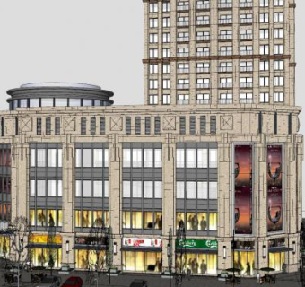 欧式商业建筑办公楼高层SU模型下载_sketchup草图大师SKP模型