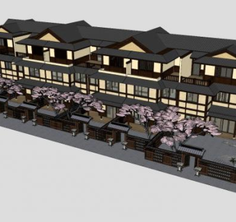 日式双拼别墅建筑SU模型下载_sketchup草图大师SKP模型
