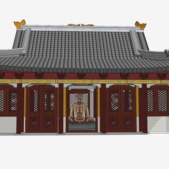 天王殿寺庙大殿佛像SU模型下载_sketchup草图大师SKP模型