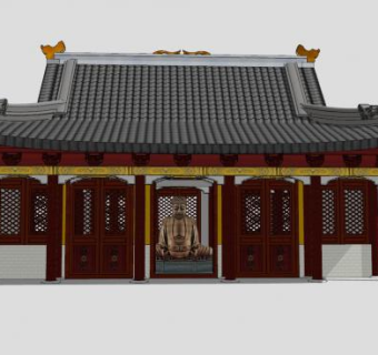 天王殿寺庙大殿佛像SU模型下载_sketchup草图大师SKP模型