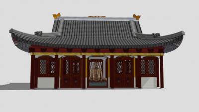 天王殿寺庙大殿佛像SU模型下载_sketchup草图大师SKP模型