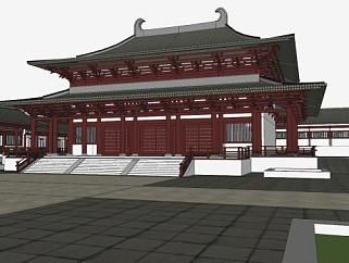 唐代古建筑寺庙SU模型下载_sketchup草图大师SKP模型
