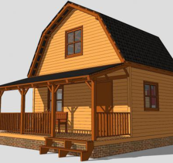 美式木屋住宅房屋SU模型下载_sketchup草图大师SKP模型