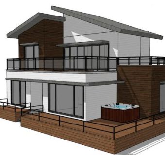 现代风木屋别墅建筑SU模型下载_sketchup草图大师SKP模型