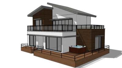 现代风木屋别墅建筑SU模型下载_sketchup草图大师SKP模型