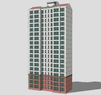 红白公寓住宅高层建筑SU模型下载_sketchup草图大师SKP模型