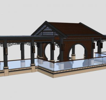 中式廊亭水榭廊架SU模型下载_sketchup草图大师SKP模型