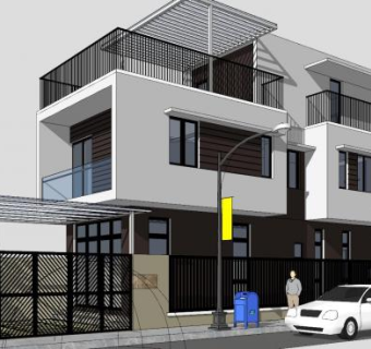 独栋别墅住宅建筑和汽车SU模型下载_sketchup草图大师SKP模型