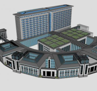 中式医院门诊中心SU模型下载_sketchup草图大师SKP模型