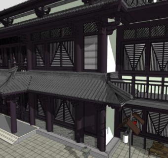 仿古商业街建筑SU模型下载_sketchup草图大师SKP模型