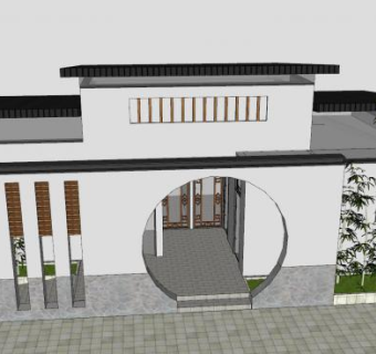 新中式公园厕所建筑SU模型下载_sketchup草图大师SKP模型