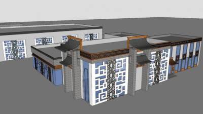 简易中式风格宾馆酒店建筑SU模型下载_sketchup草图大师SKP模型