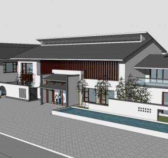 新中式商业会所建筑SU模型下载_sketchup草图大师SKP模型