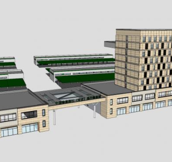 物流建筑沿街临街商业街SU模型下载_sketchup草图大师SKP模型