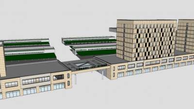 物流建筑沿街临街商业街SU模型下载_sketchup草图大师SKP模型