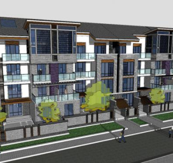 新中式联排别墅住宅建筑SU模型下载_sketchup草图大师SKP模型