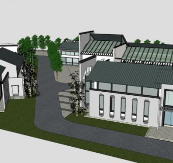 中式会所建筑模型sketchup模型下载_sketchup草图大师SKP模型