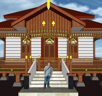 民族风格建筑木房子SU模型下载_sketchup草图大师SKP模型
