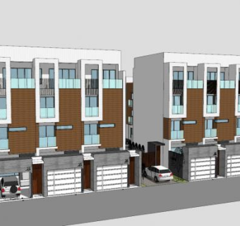 联排别墅车库住宅SU模型下载_sketchup草图大师SKP模型