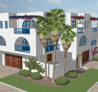 地中海别墅建筑和椰树SU模型下载_sketchup草图大师SKP模型