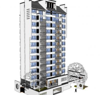 新中式独栋公寓住宅别墅SU模型下载_sketchup草图大师SKP模型