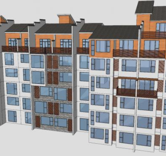 中式马头墙单元楼建筑SU模型下载_sketchup草图大师SKP模型
