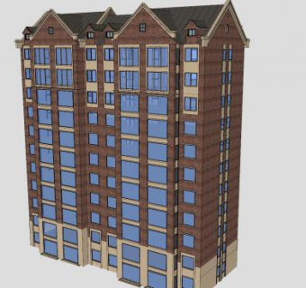 英式风格公寓住宅建筑SU模型下载_sketchup草图大师SKP模型