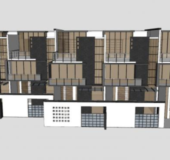 新中式联排别墅SKP模型下载_sketchup草图大师SKP模型