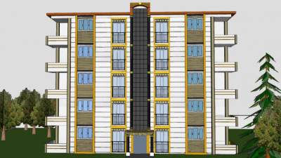 欧式风格豪华单元楼公寓住宅建筑SU模型下载_sketchup草图大师SKP模型